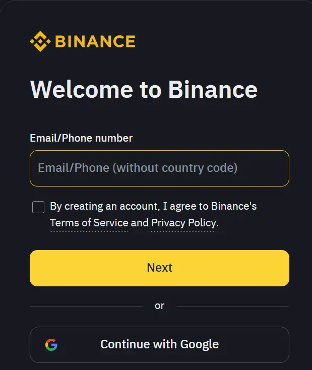 registrering hos binance